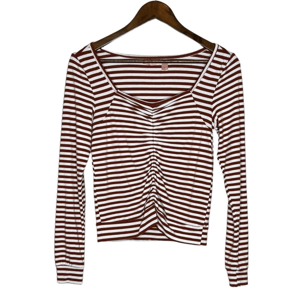 Buckle Willow + Root Women’s Long Sleeve Top Size Small Brown and White Striped